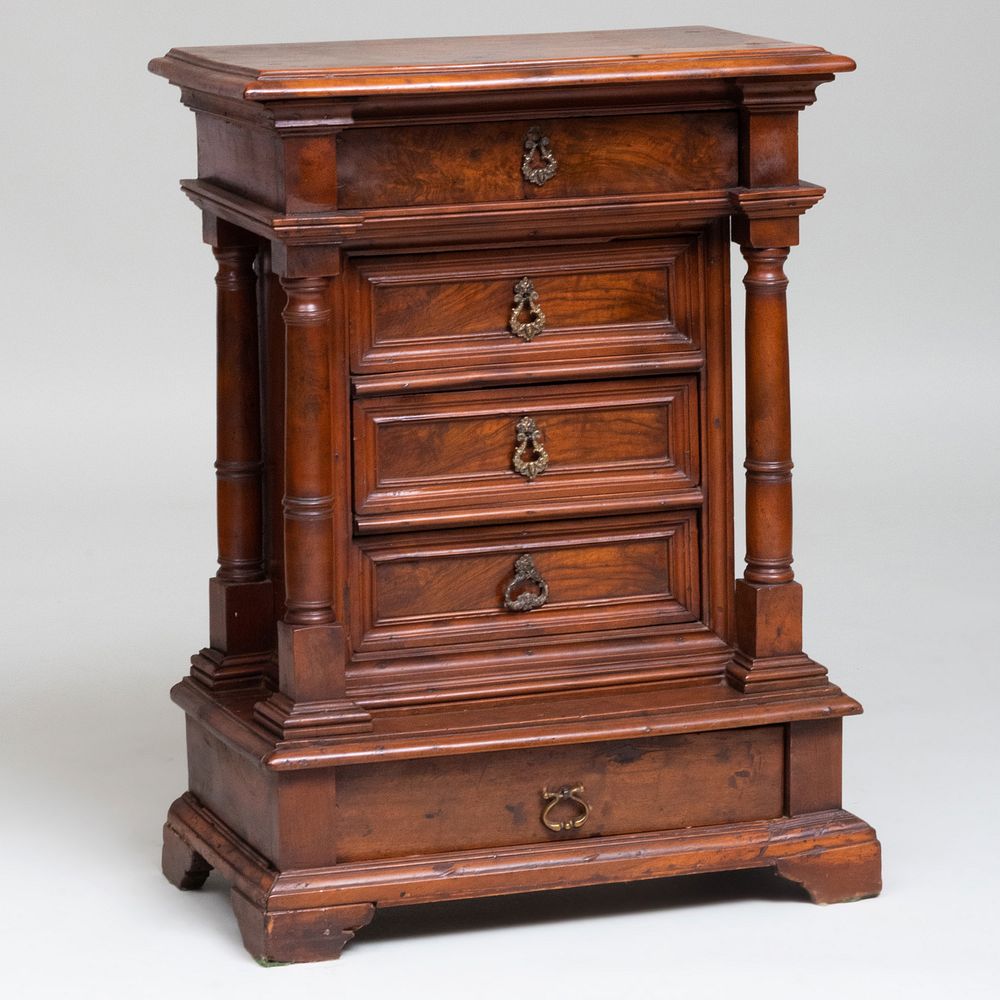 Appraisal: Italian Baroque Style Walnut Small Chest of Drawers Fitted with