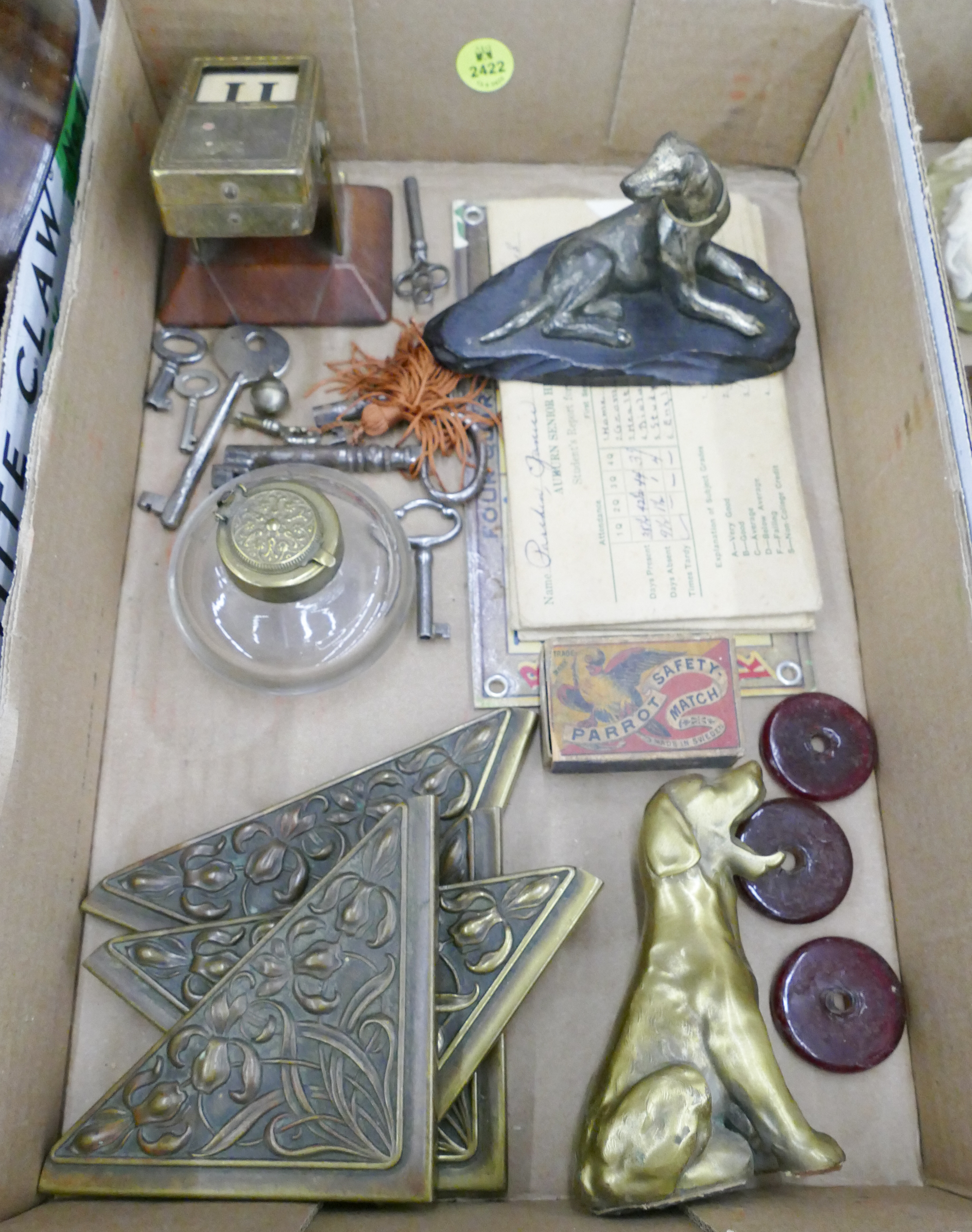 Appraisal: Box Antique Metal Desk Items Etc