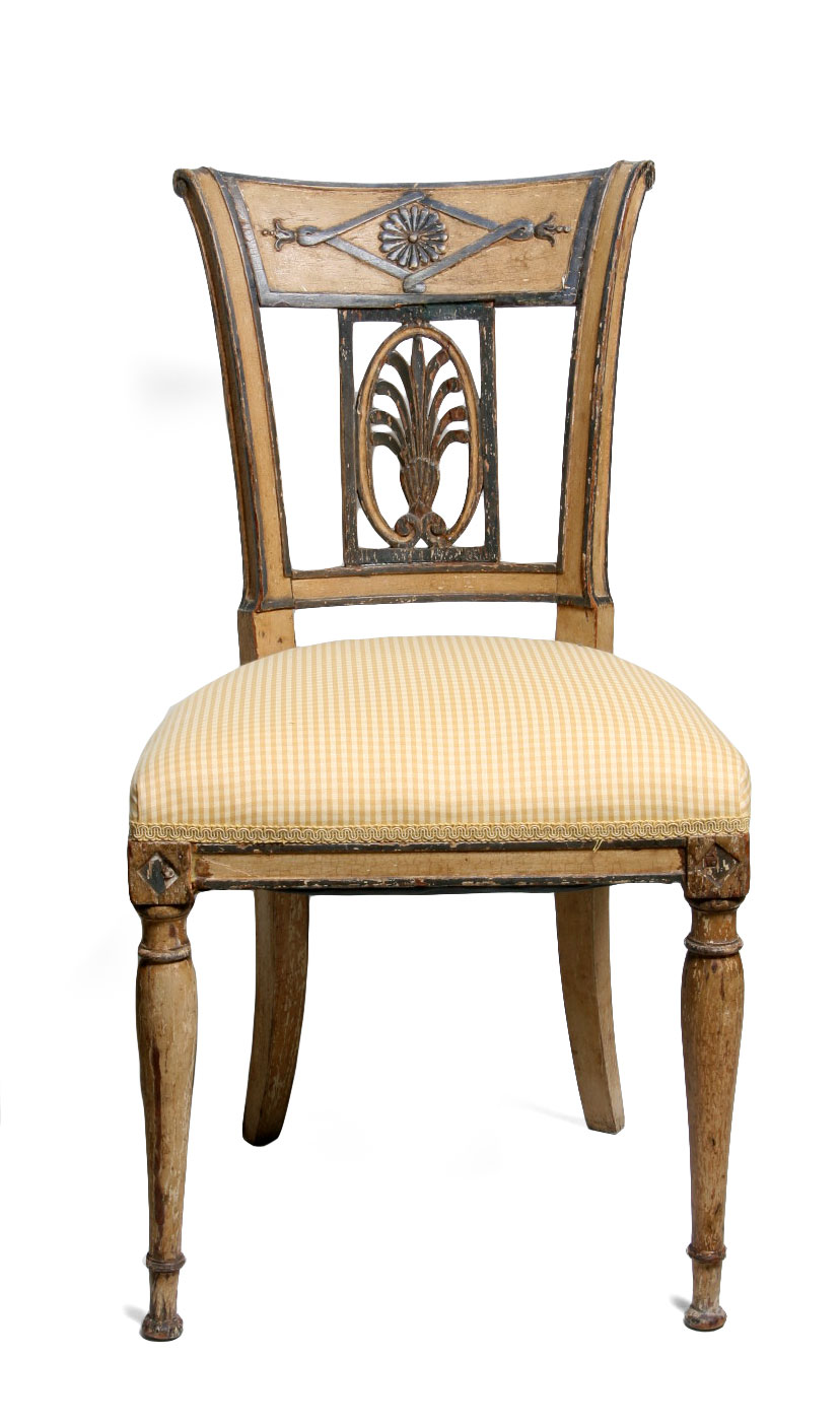 Appraisal: CONTINENTAL NEOCLASSICAL IVORY AND BLUE-PAINTED SIDE CHAIR