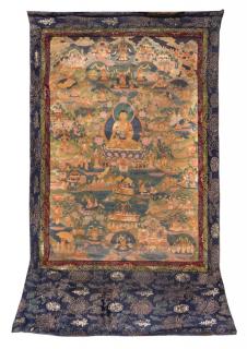 Appraisal: A Large Thangka x inches A Large Thangka the central