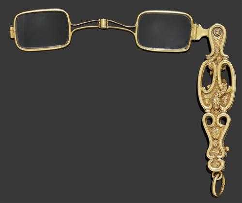 Appraisal: GOLD LORGNETTE ca Yellow gold g Decorative lorgnette with partially