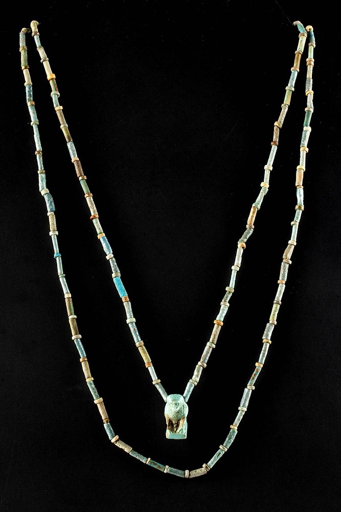 Appraisal: Egyptian Faience Bead Necklace w Thoth Amulet Ancient Egypt Third