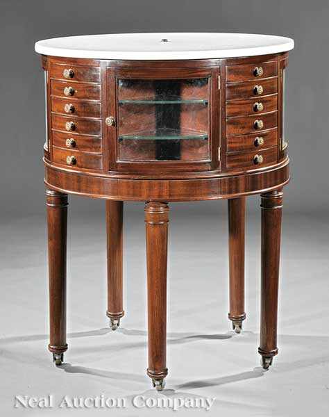 Appraisal: An Antique English Mahogany Revolving Dental Cabinet c circular marble