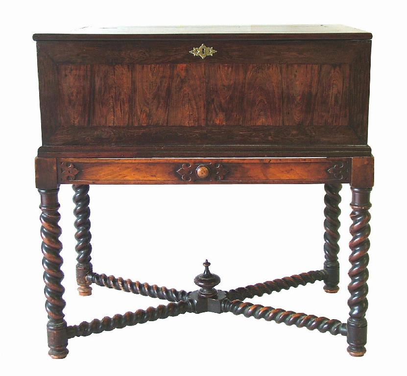 Appraisal: Antique walnut oyster veneered coffer upon later walnut stand with