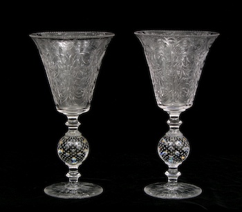 Appraisal: A Pair of Elaborate Pairpoint Clear Chalice Vases A pair