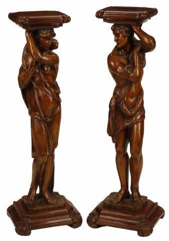 Appraisal: pair Italian carved wood pedestals th c approx h w