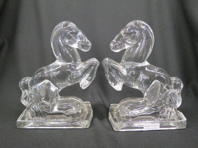 Appraisal: Pair of Figural Glass Rearing Horse Bookends excellent