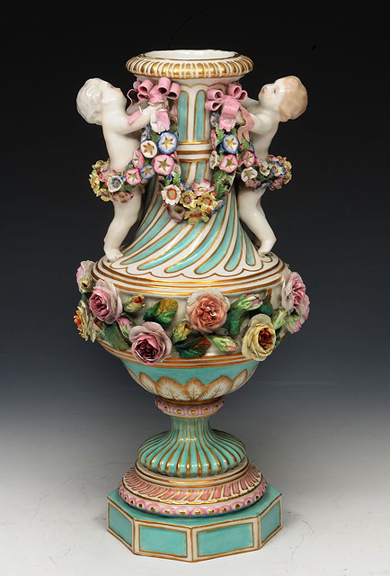 Appraisal: A MEISSEN MARCOLONI PORCELAIN VASE with turquoise fluted decoration a