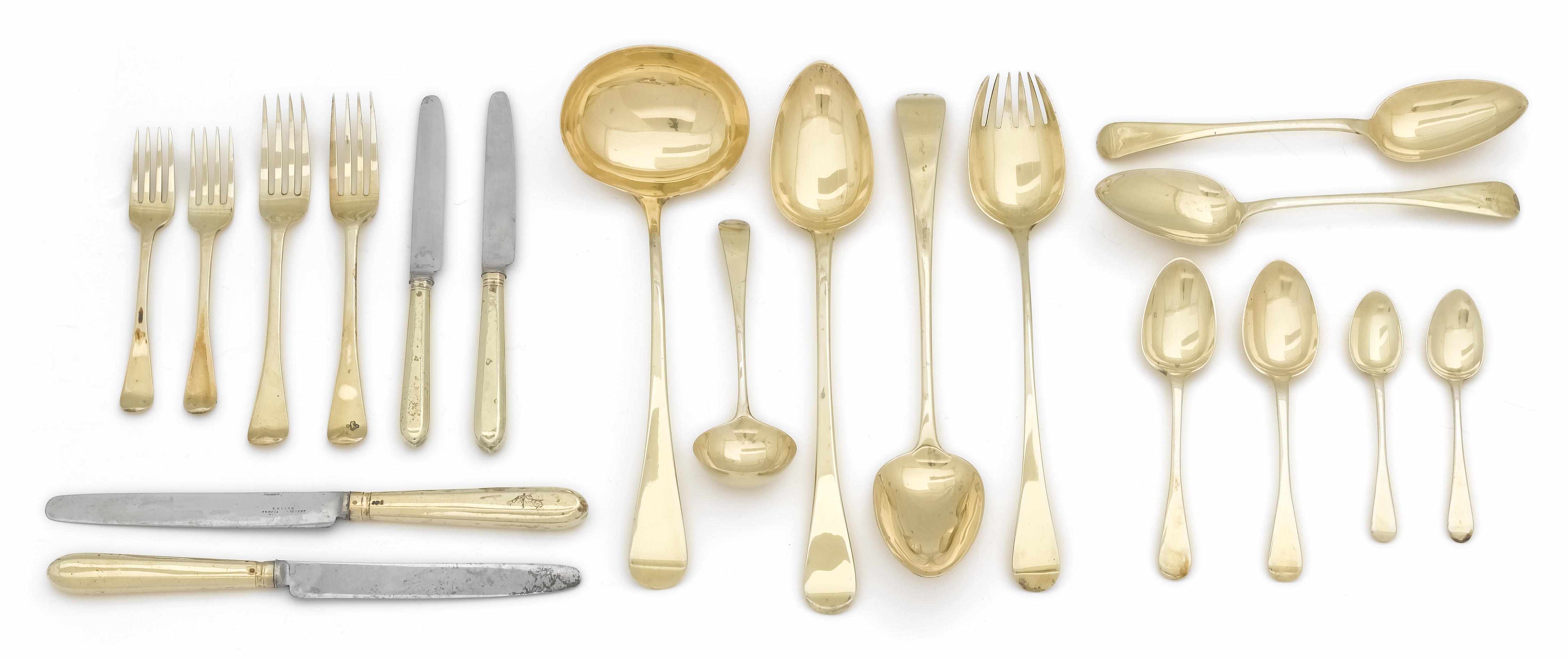 Appraisal: An assembled Georgian to Victorian silver flatware set later gilt