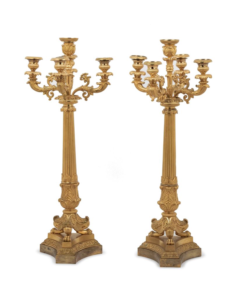 Appraisal: A Pair of Louis Philippe Gilt Bronze Five-Light Candelabra A