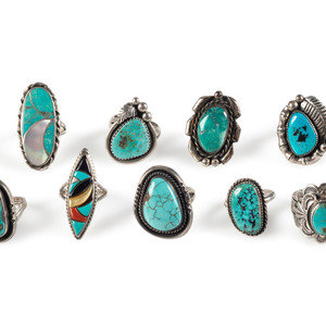 Appraisal: Navajo and Zuni Silver and Turquoise Rings second half th