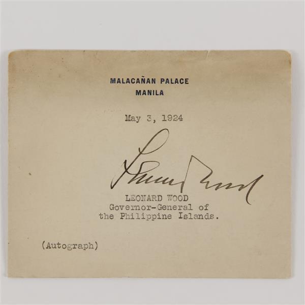 Appraisal: Leonard Wood commander of the Rough Riders autograph as Governor-General