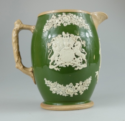 Appraisal: Copeland's late Spode embossed white on green jug Queen Victoria