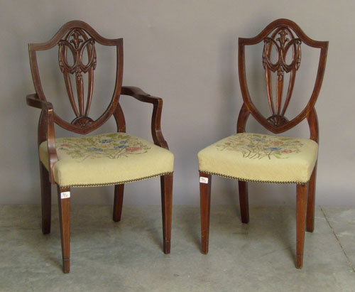 Appraisal: Hepplewhite style mahogany shield back armchair and sidechair late th