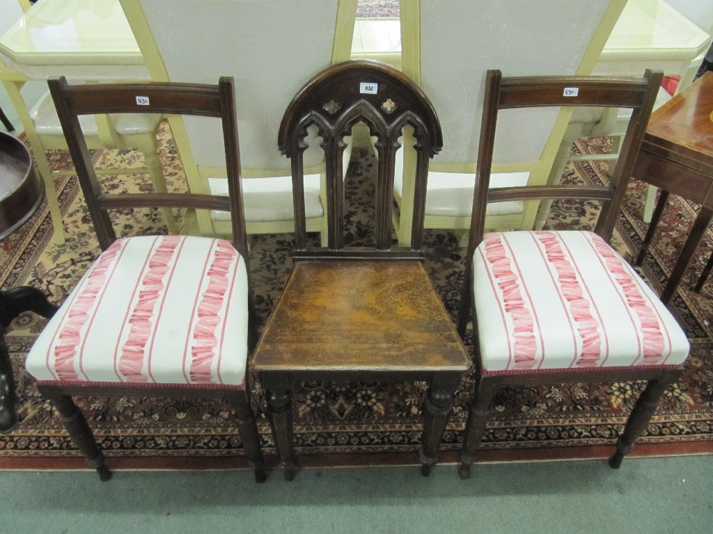 Appraisal: Victorian oak hall chair and a pair of late Victorian