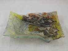 Appraisal: A studio glass shaped rectangular dish moulded in brown yellow