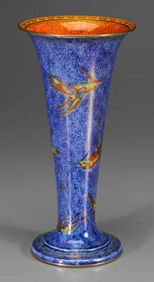 Appraisal: Wedgwood lustre trumpet-shaped vase hummingbird design mottled blue ground with