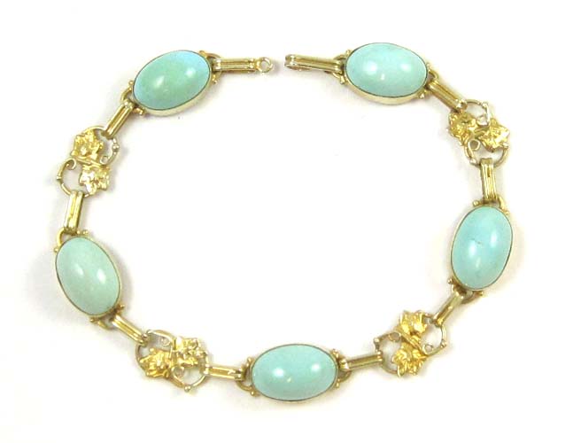 Appraisal: TURQUOISE AND FOURTEEN KARAT GOLD BRACELET - inches in length