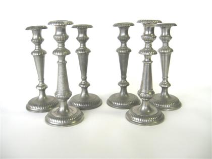 Appraisal: Three pair of pewter candlesticks meriden britannia co meriden connecticut