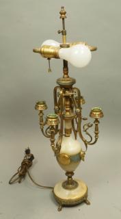 Appraisal: Egyptian Revival Enamel Alabaster Table Lamp B Egyptian Revival Enamel