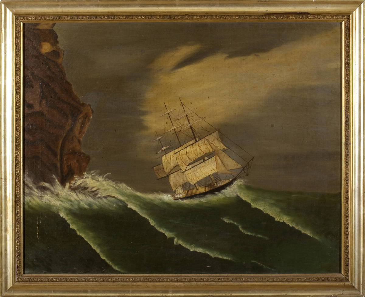 Appraisal: AMERICAN PRIMITIVE OF A SHIP ON A ROCKY COAST IN