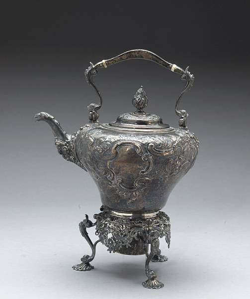 Appraisal: A George III silver kettle on lamp stand after the