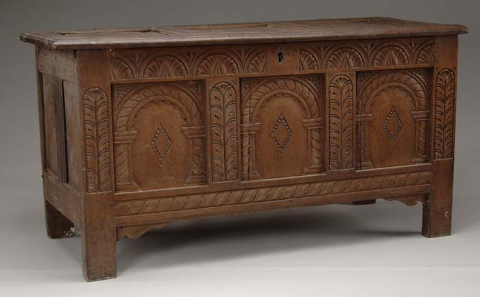 Appraisal: GOOD EARLY TH TH CENTURY CARVED BLANKET CHEST Lift top