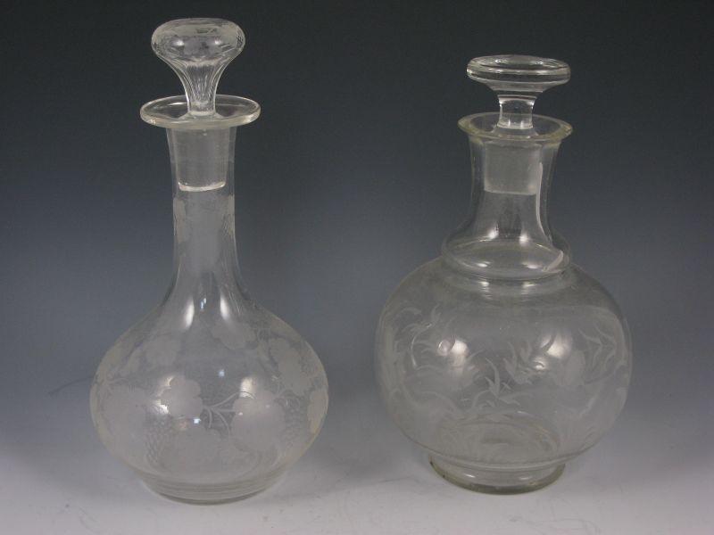 Appraisal: Two Blown Etched Glass Decanters early th c both of