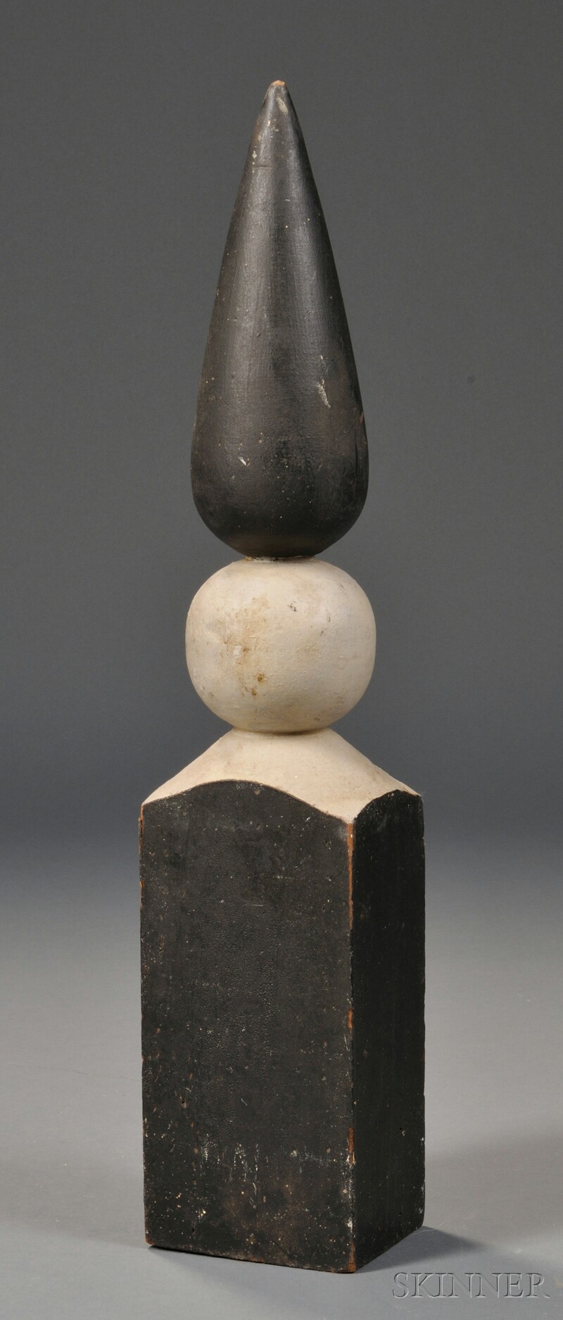 Appraisal: Black- and White-painted Wood Finial America th century ht in