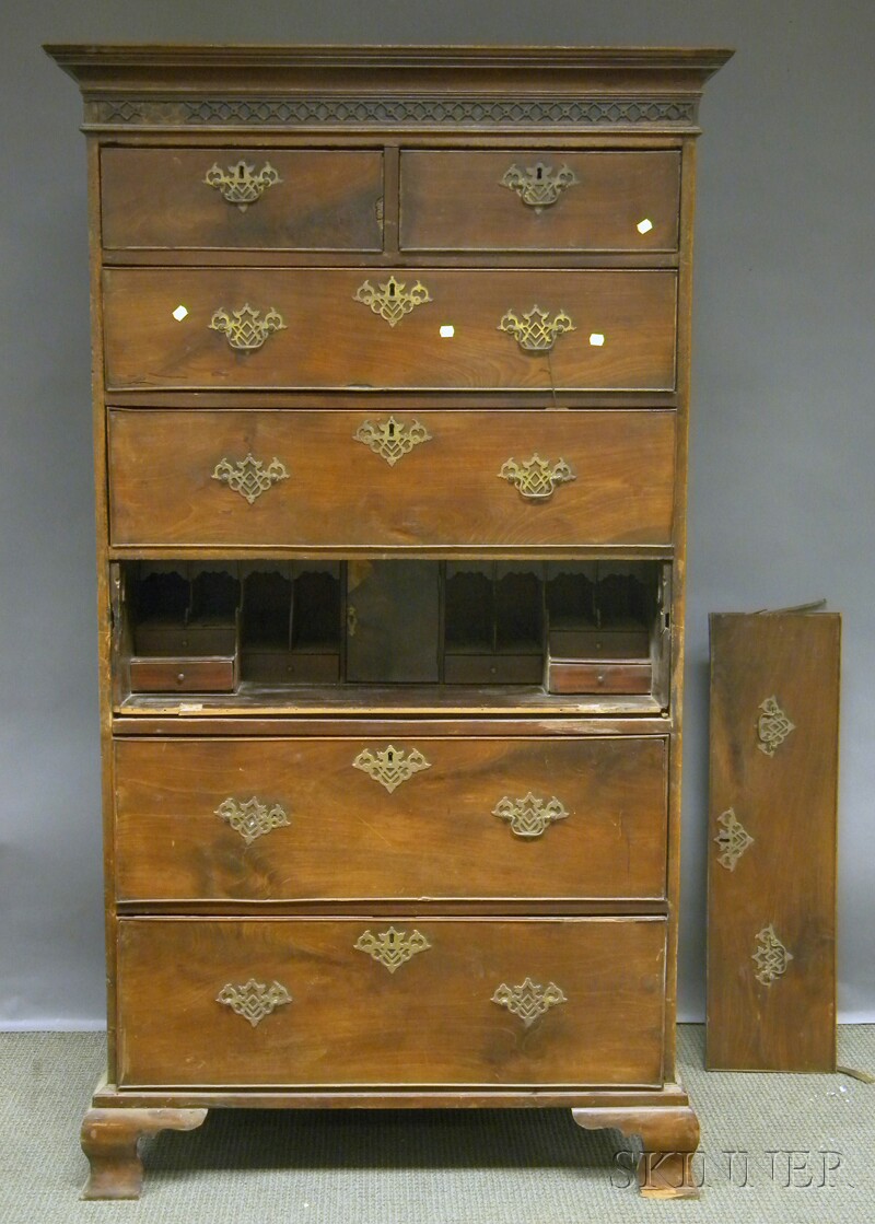 Appraisal: Georgian Chinese Chippendale Mahogany Butler's Tall Chest of Drawers losses