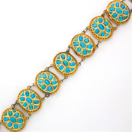 Appraisal: Gold and Turquoise Bracelet Estimate -