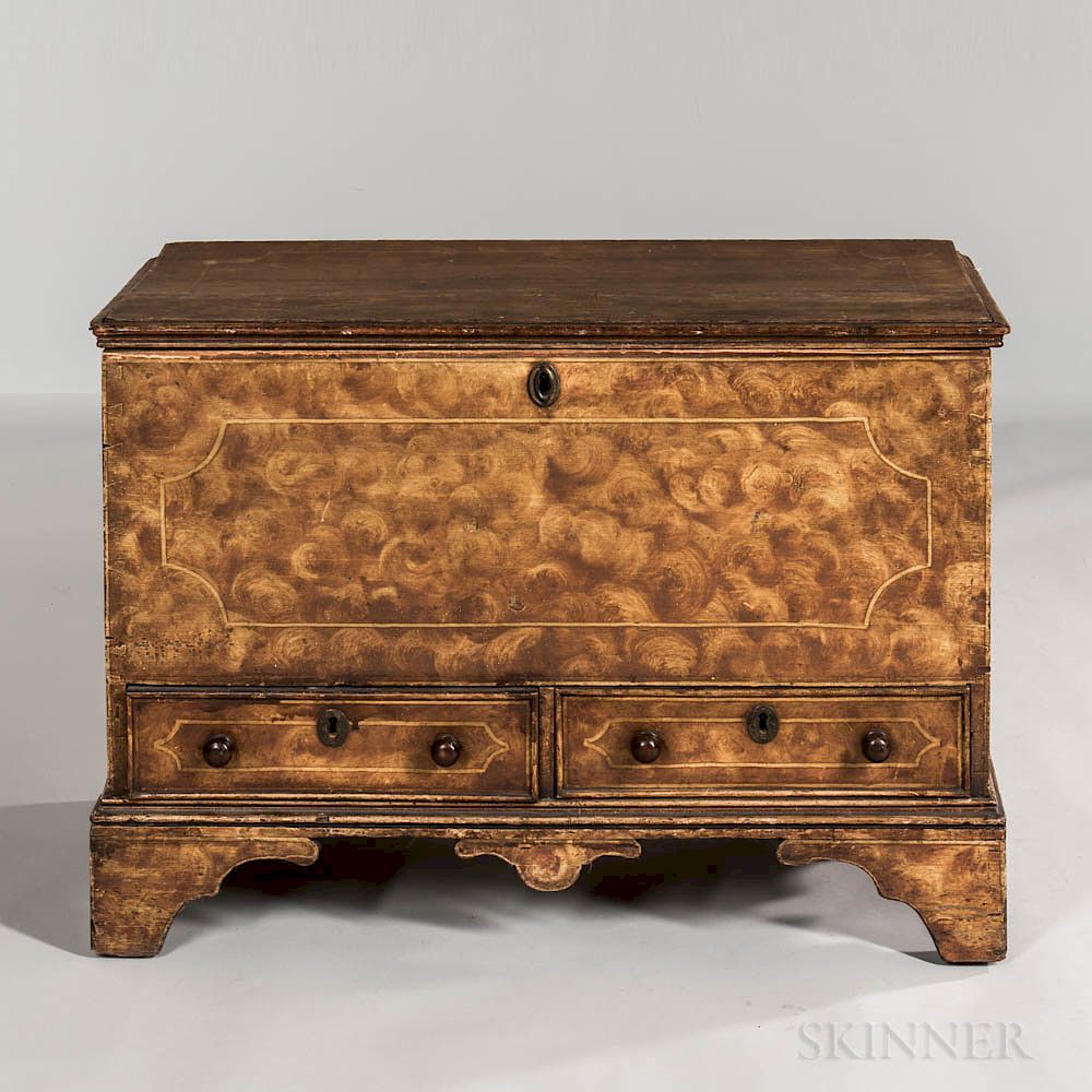 Appraisal: Small Yellow Pine Paint-decorated Chest over Drawers Small Yellow Pine