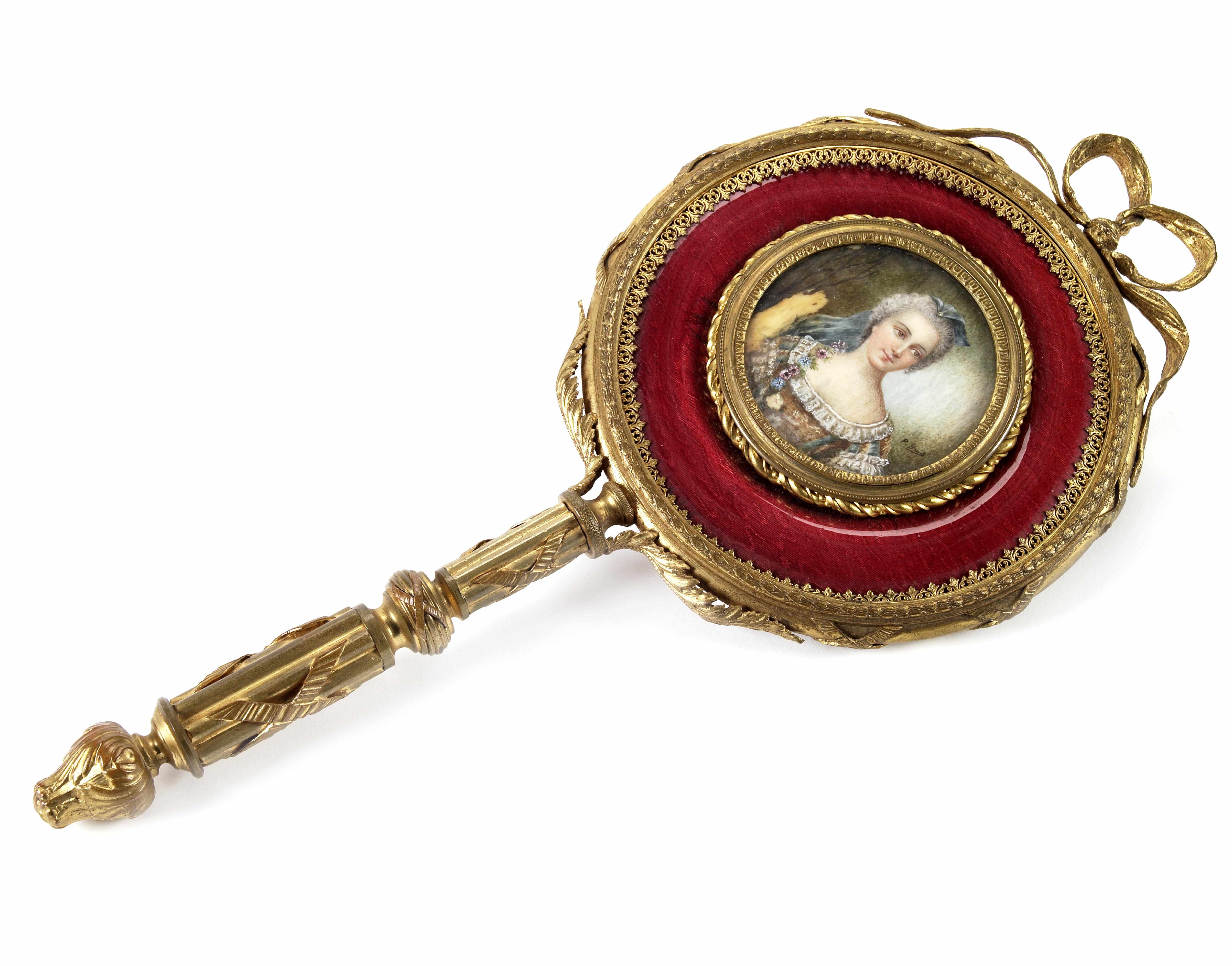 Appraisal: A French enamel and gilt bronze hand mirror early th