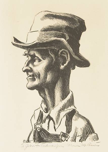 Appraisal: STEINBECK JOHN Thomas Hart Benton Lithograph portrait of Casy from