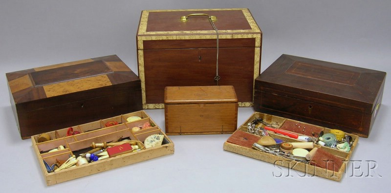 Appraisal: Eight Assorted Wooden Sewing Boxes and Travel Boxes with Contents