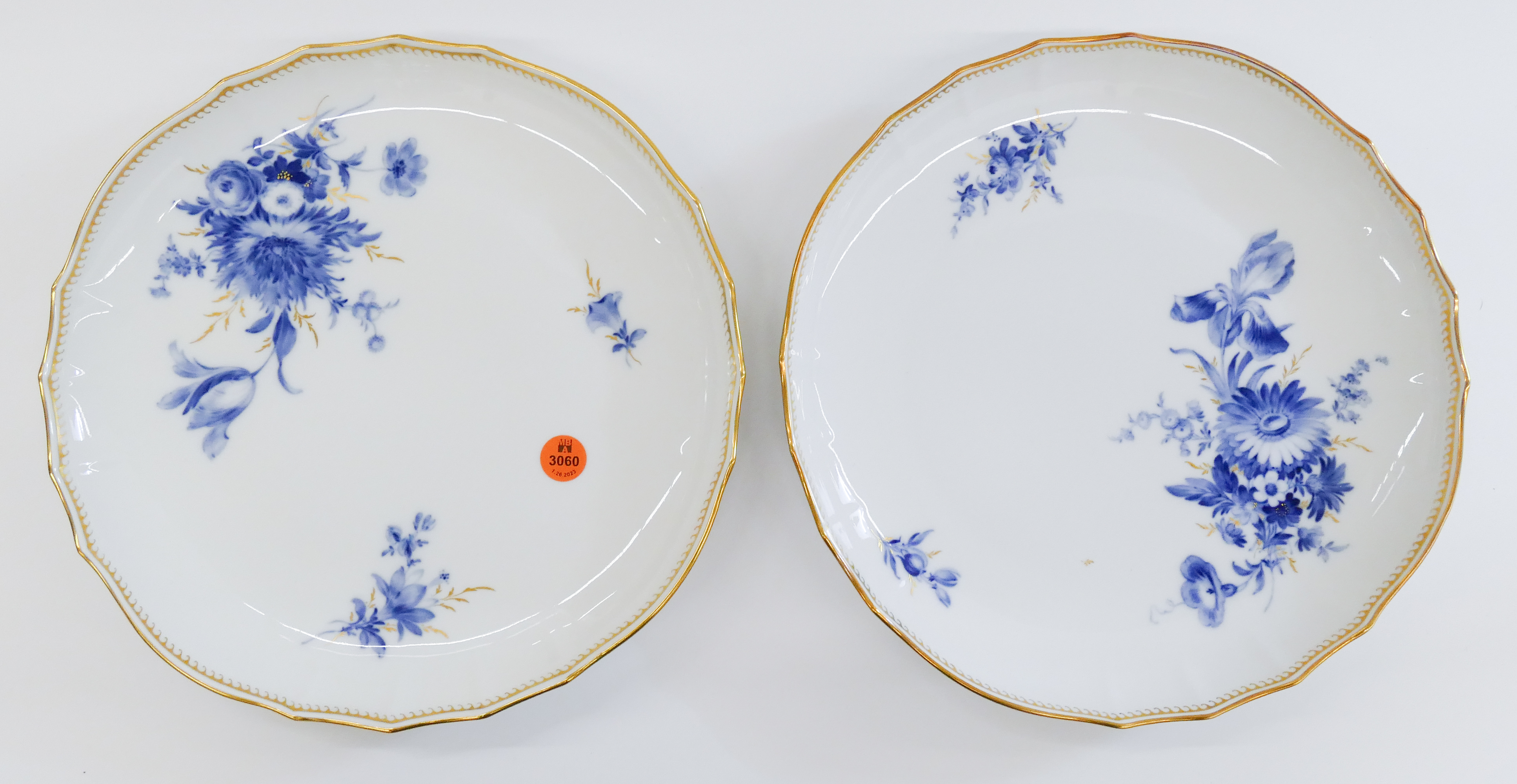 Appraisal: pc Meissen Blue Flowers Porcelain Serving Plates Gilt decoration and