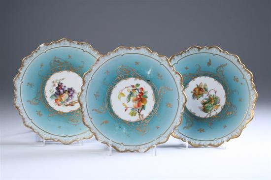 Appraisal: CONTINENTAL PORCELAIN DESSERT PLATES Circa Pirkenhammer underglaze green mark Shaded