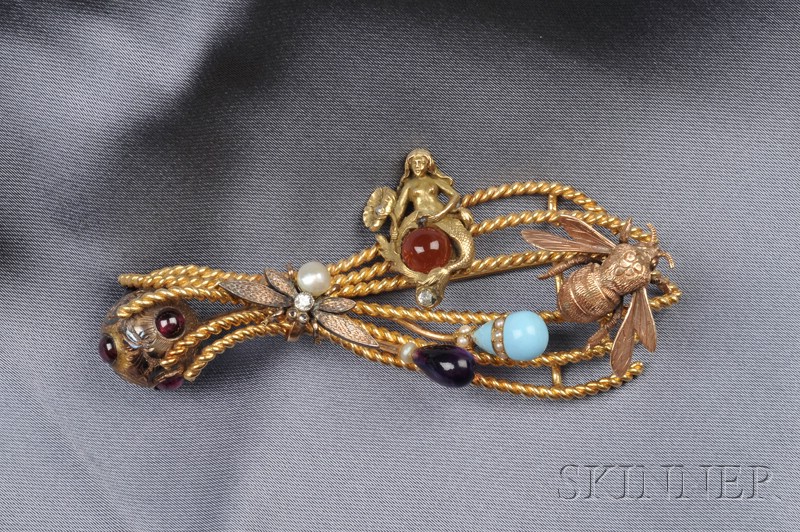 Appraisal: Gem-set Stickpin Brooch designed as various stickpin tops including a