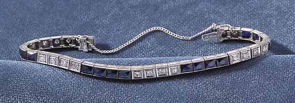 Appraisal: An Art Deco-Style kt White Gold Diamond and Synthetic Sapphire