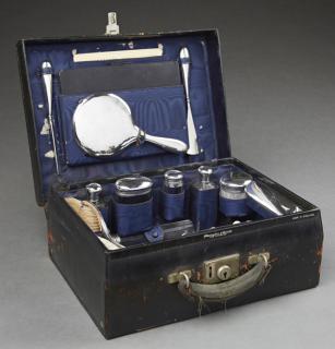 Appraisal: Lady's Nineteen-Piece Sterling Silver-Mounted Necessaire de Voyage the silver mounts