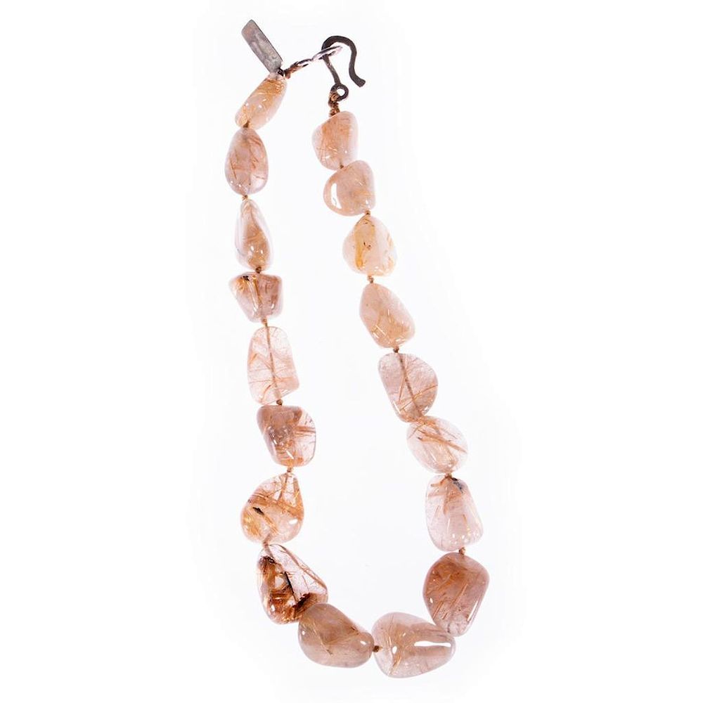 Appraisal: Rebecca Collins rutilated quartz and silver necklace tumbled beads length