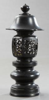 Appraisal: Oriental Patinated Bronze Candle Lamp early th c the stepped