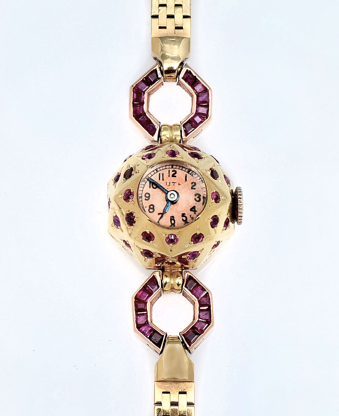 Appraisal: K RETRO RUBY WRISTWATCH K yellow gold mechanical wristwatch contains