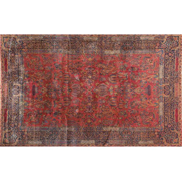 Appraisal: KASHAN Oriental room-size carpet with all-over pattern on rich dark