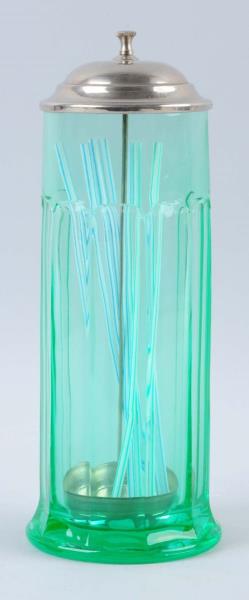 Appraisal: Colonial Combination Green Glass Straw Holder Wonderful clean example with