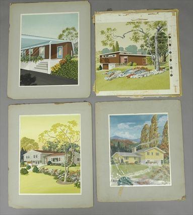 Appraisal: Seymour Snyder American th C Four Designs for Houses Gouache