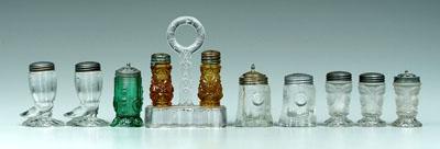 Appraisal: Ten pressed glass shakers condiments three frosted Three Face in