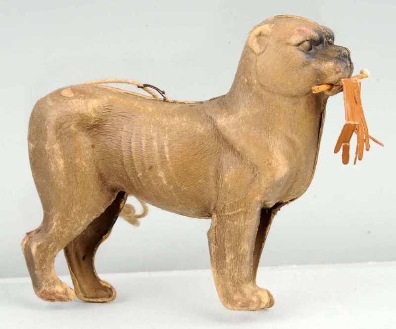 Appraisal: German Dresden Dog with Gloves in Mouth Ornament Description No