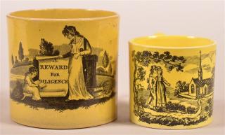 Appraisal: Two Canary Yellow Black Transfer Child's Mugs st Reward for