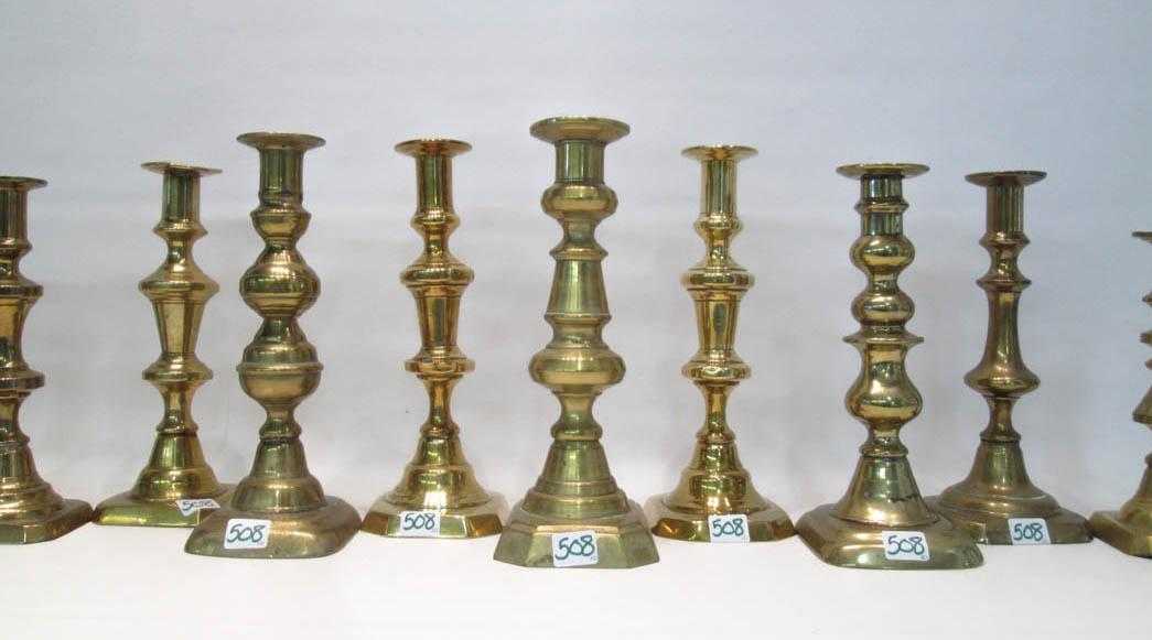 Appraisal: COLLECTION OF TEN BRASS CANDLESTICKS in a variety of sizes